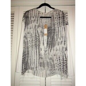 go by Go Silk Go Henley Sheer Cream Black Silk Blouse